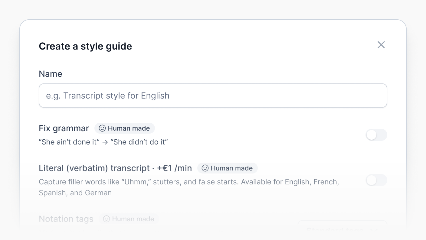 Order Vertbatim transcripts within our Style Guide feature