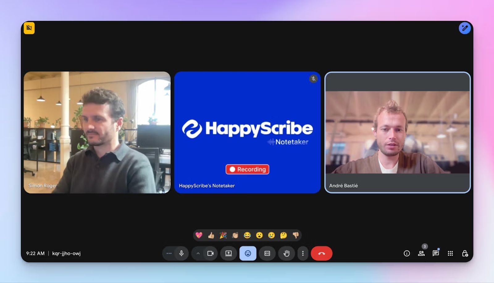 HappyScribe offers a transparent meeting bot with granular consent controls