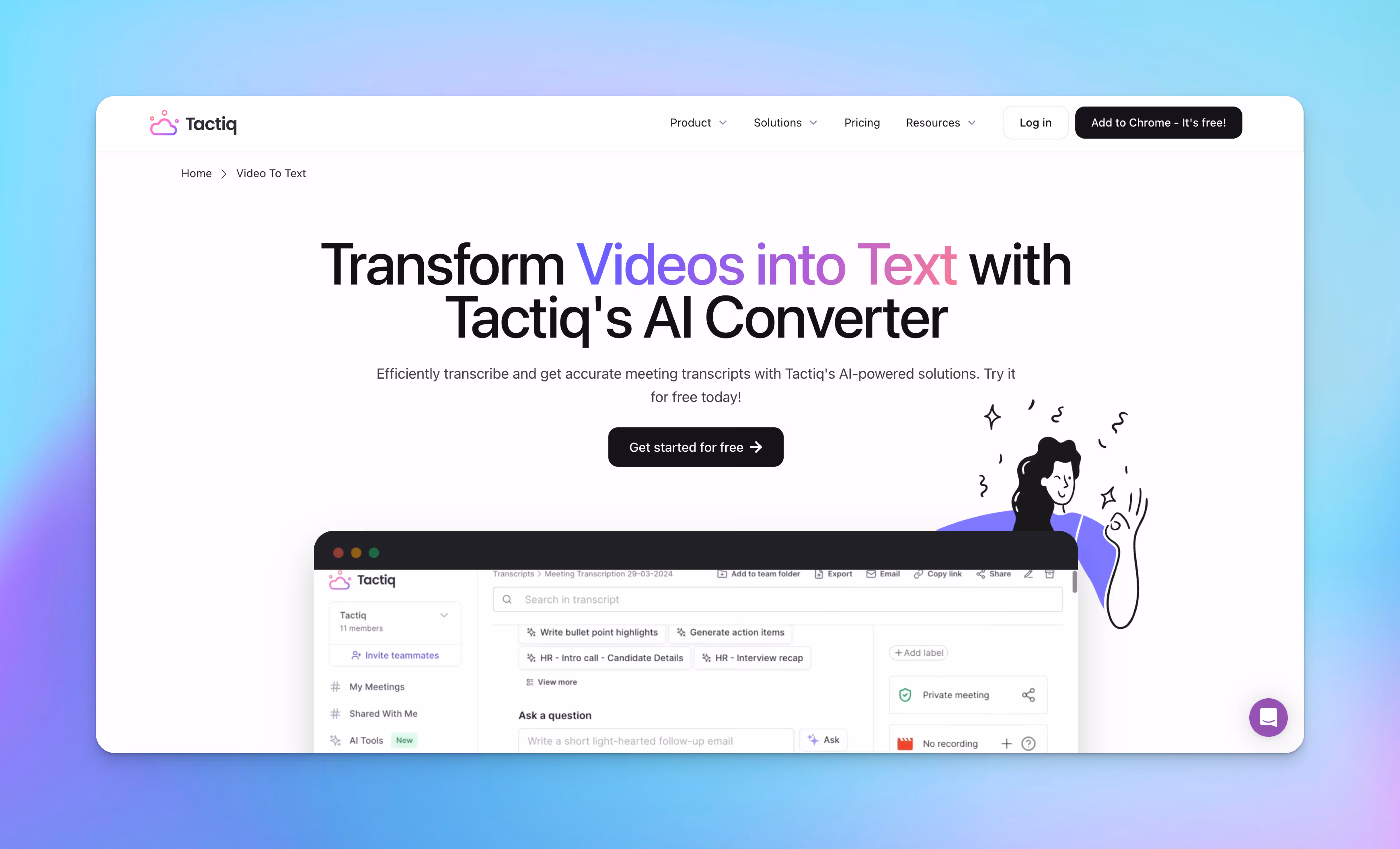 tactiq video to text homepage screenshot