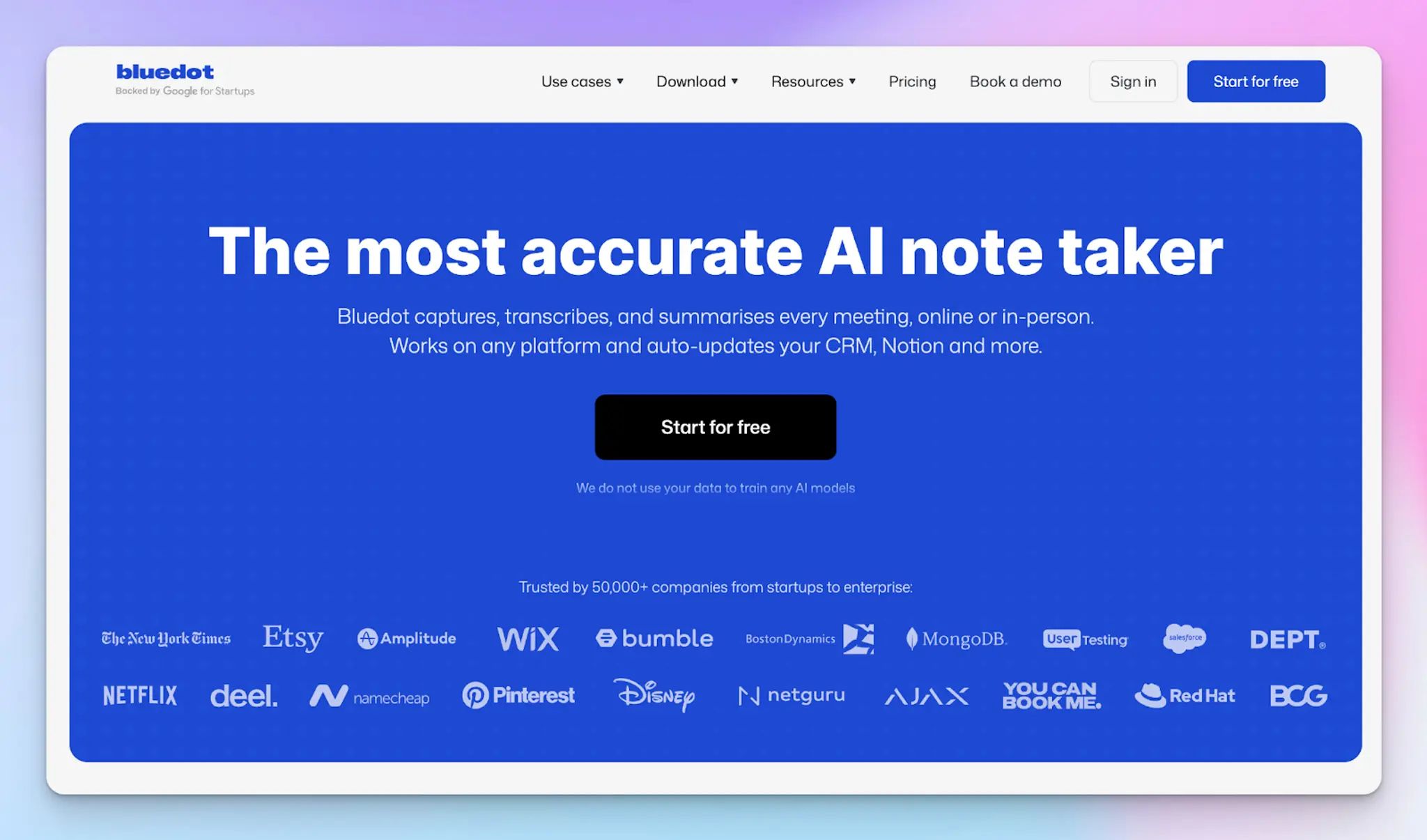 Bluedot bot-free AI note taker