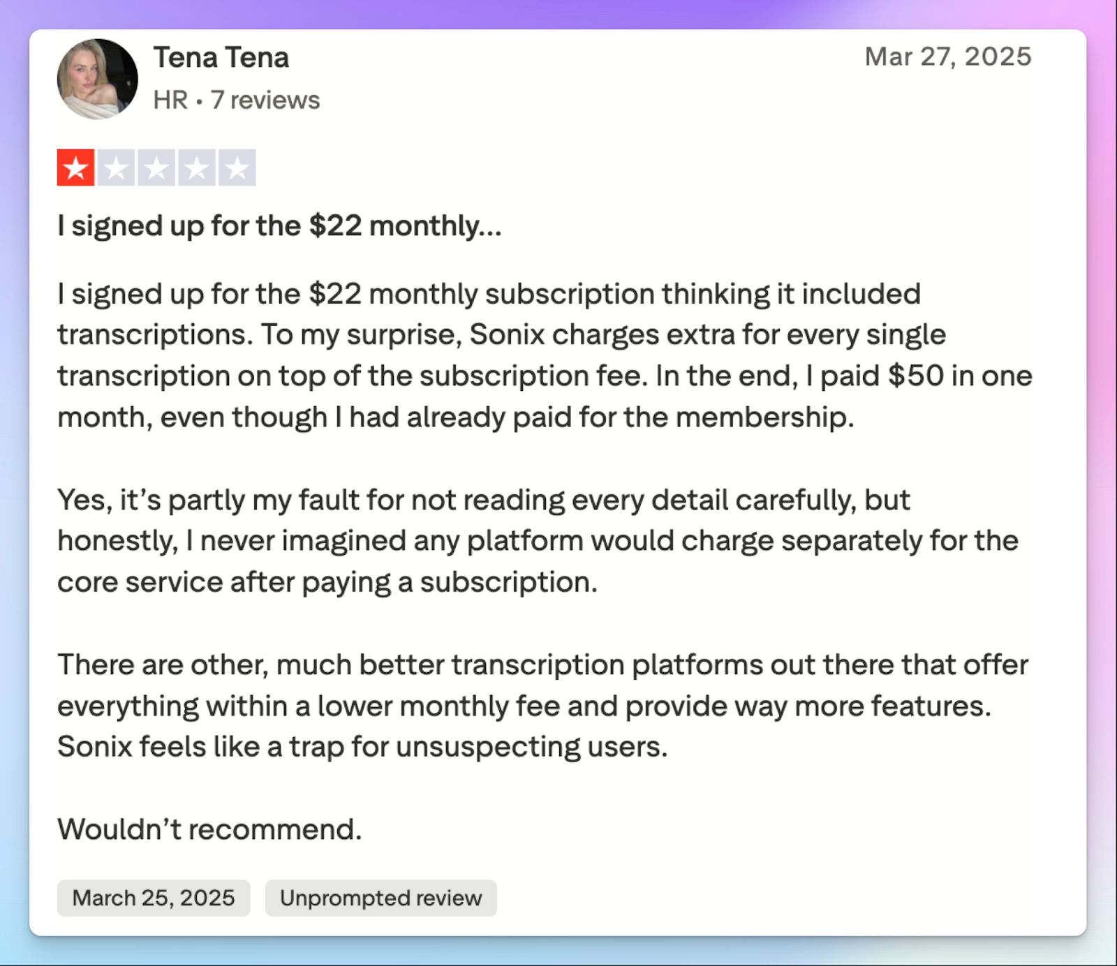 Sonix uses deceptive billing practices