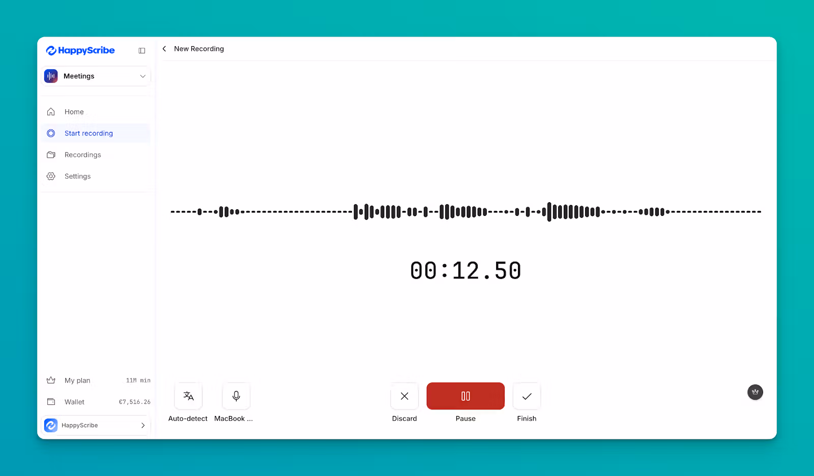 HappyScribe supports in-browser recording