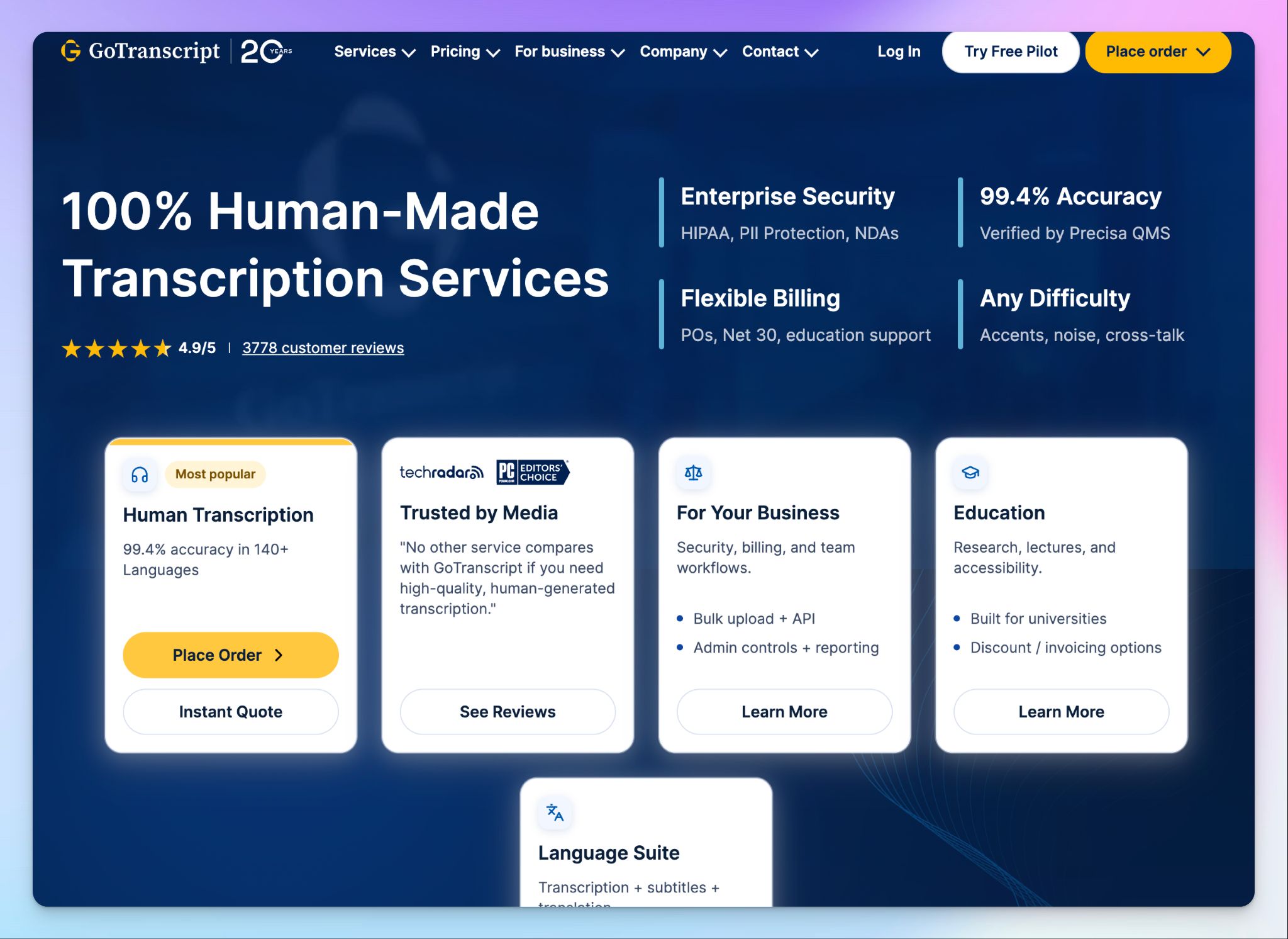 GoTranscript is a multilingual transcription service