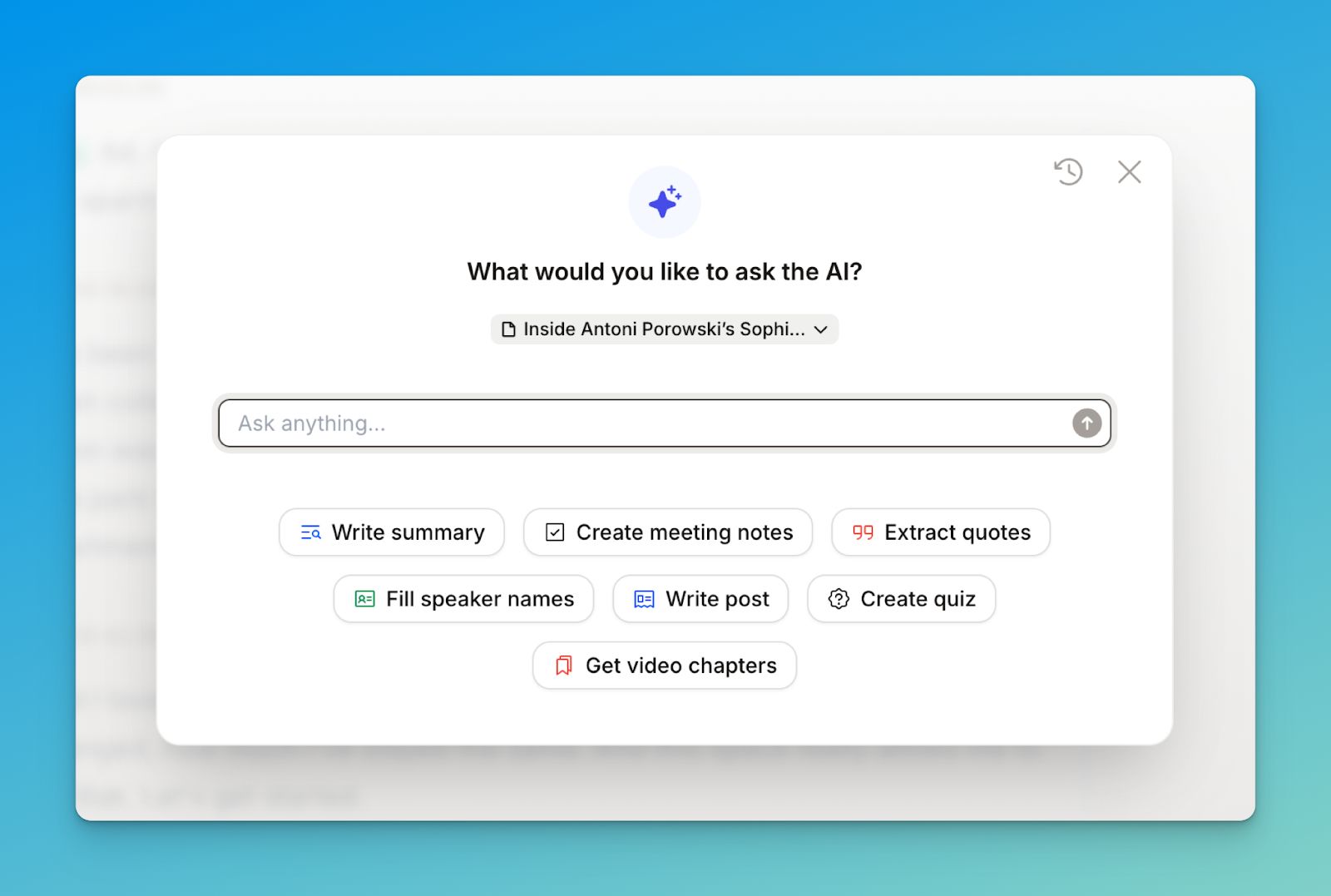 Write summary, create meeting notes, extract quotes, and get video chapters using HappyScribe AI
