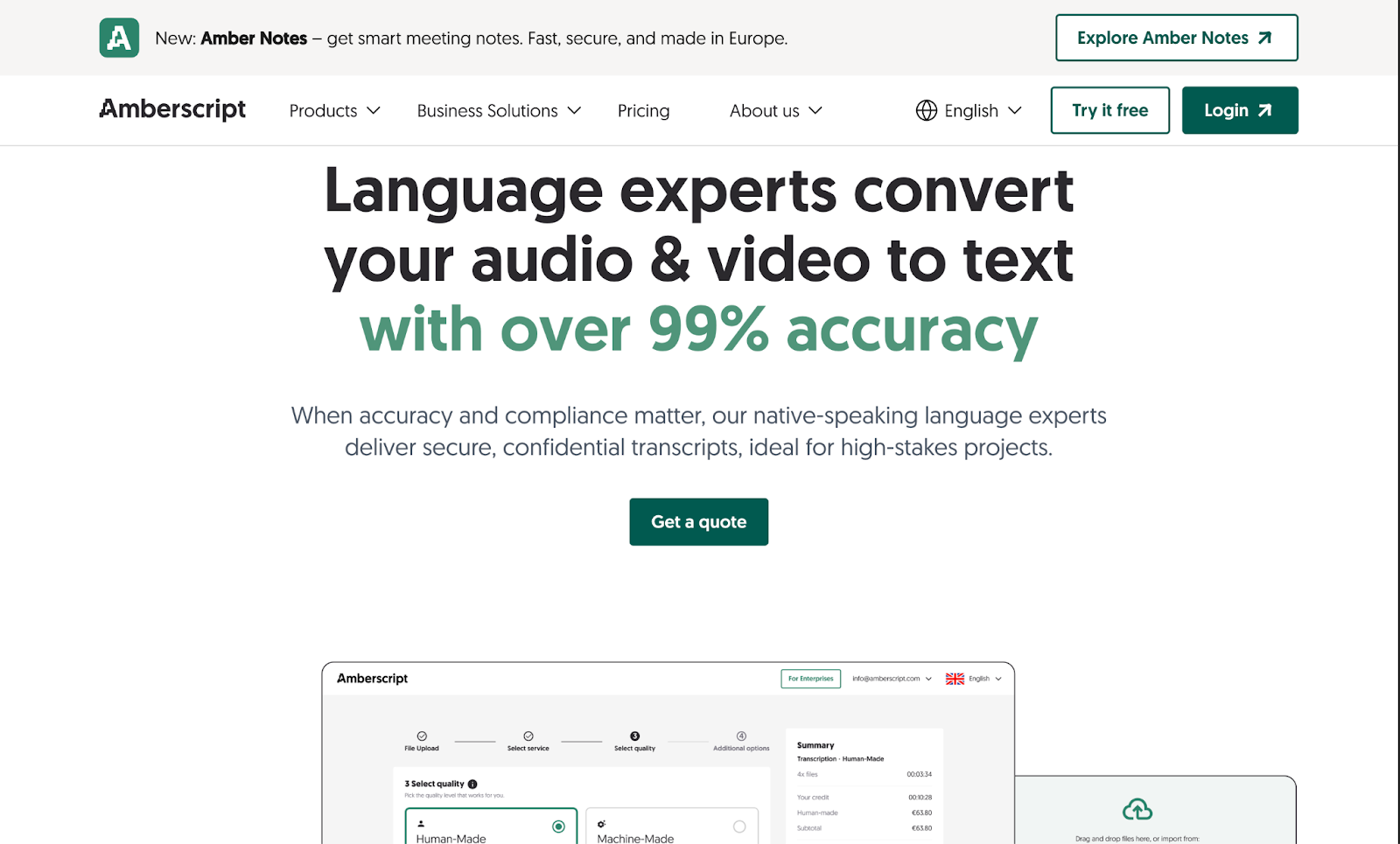 amberscript homepage screenshot