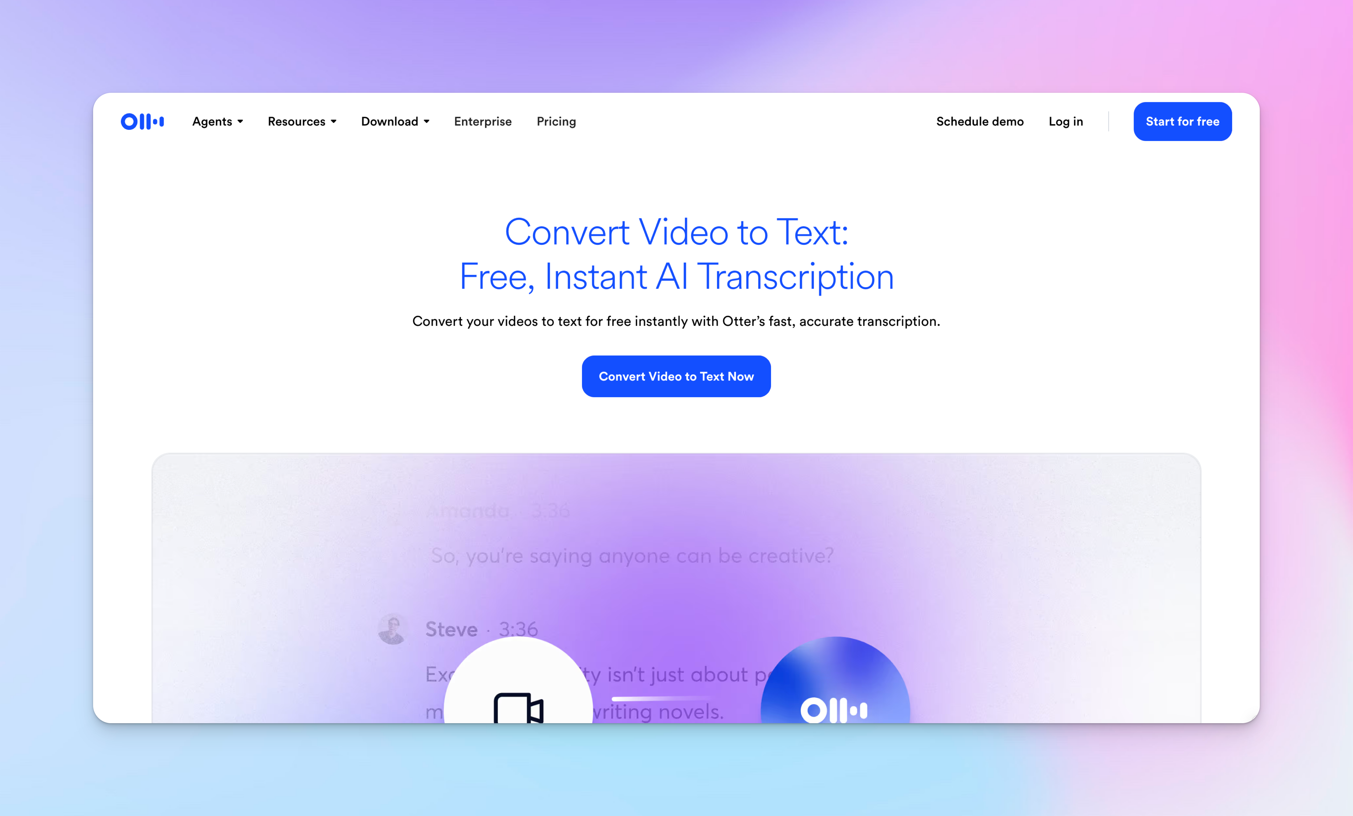 otter homepage screenshot video to text