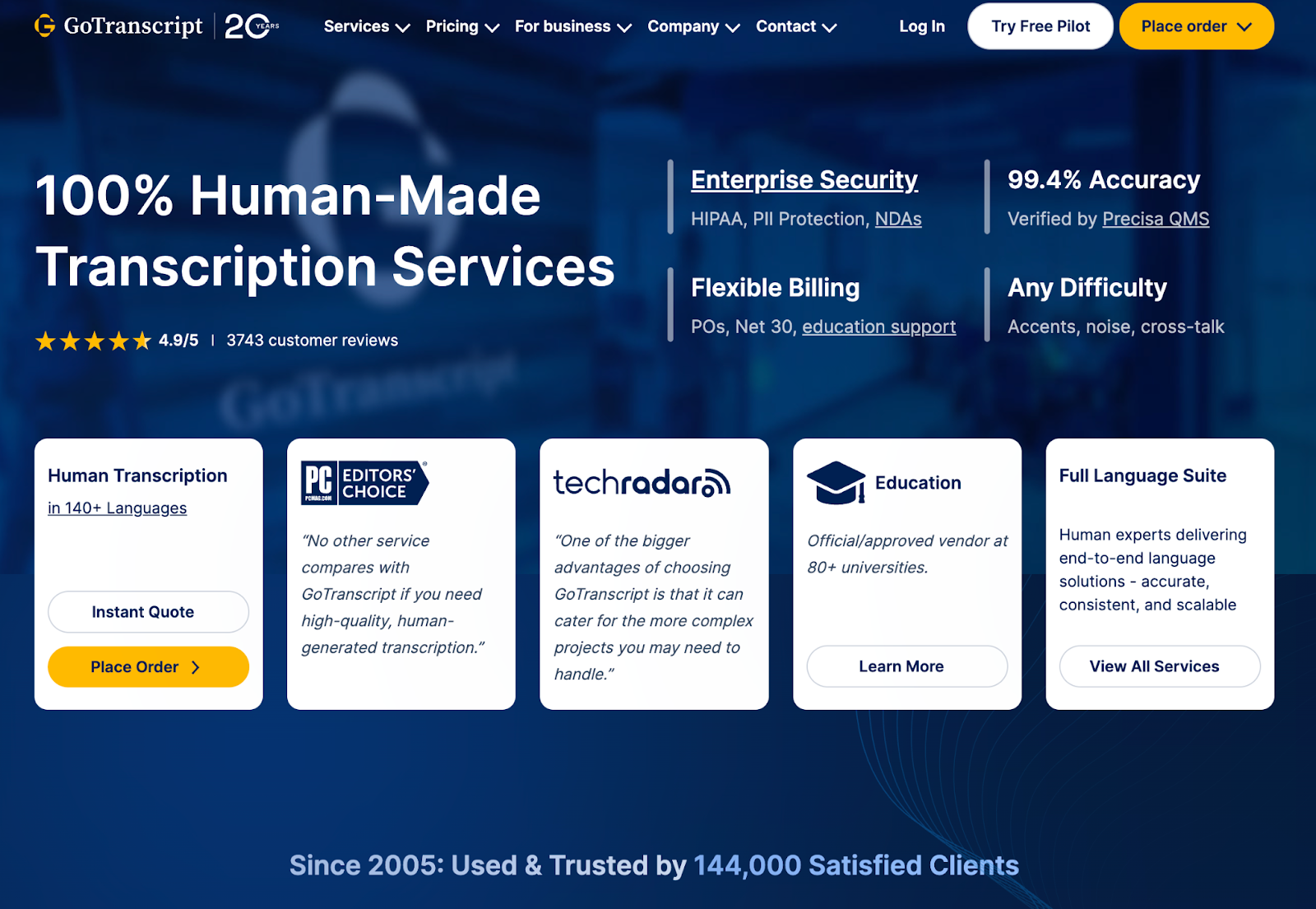 gototranscript homepage screenshot