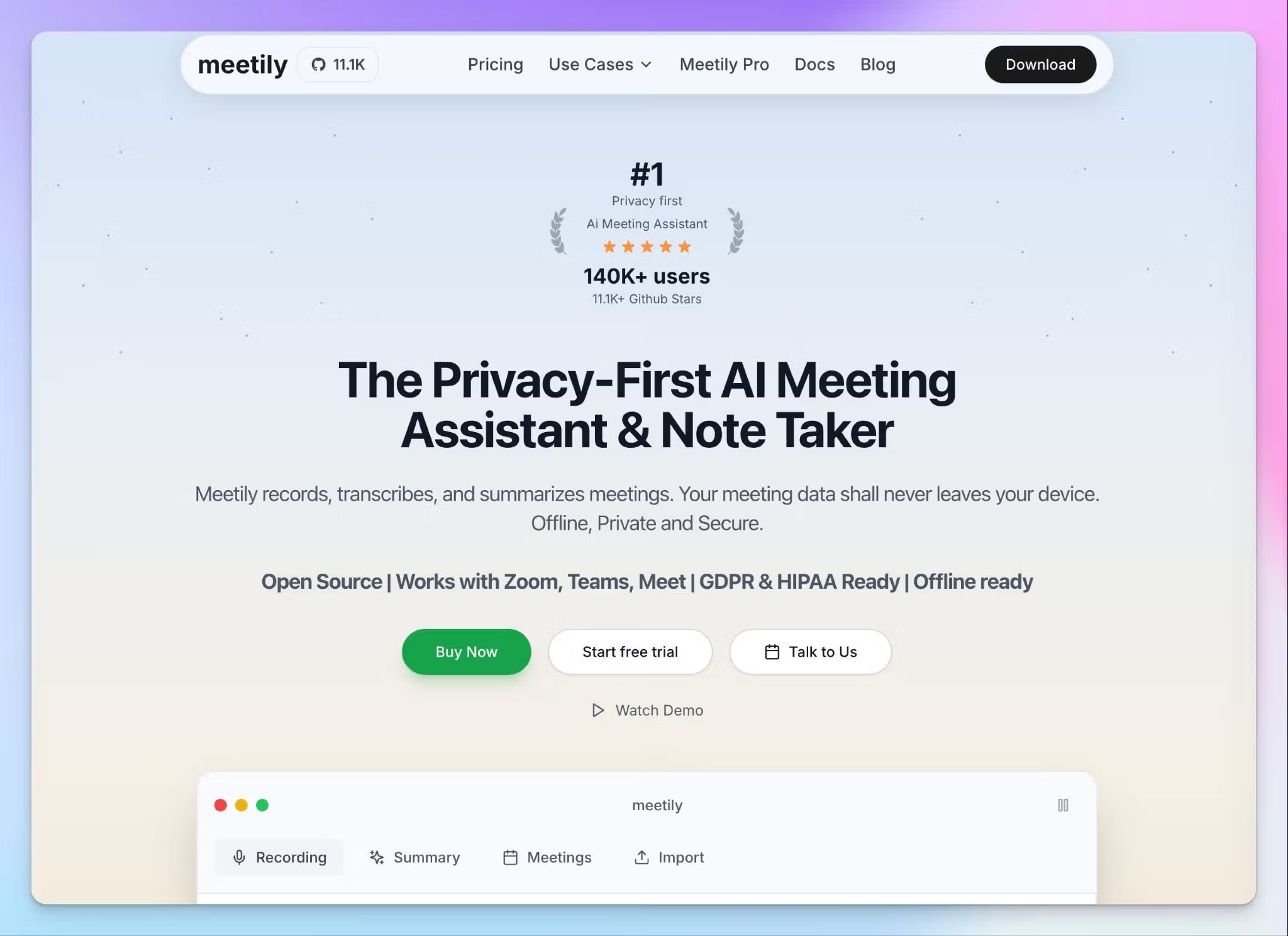 Meetily is a meeting management software