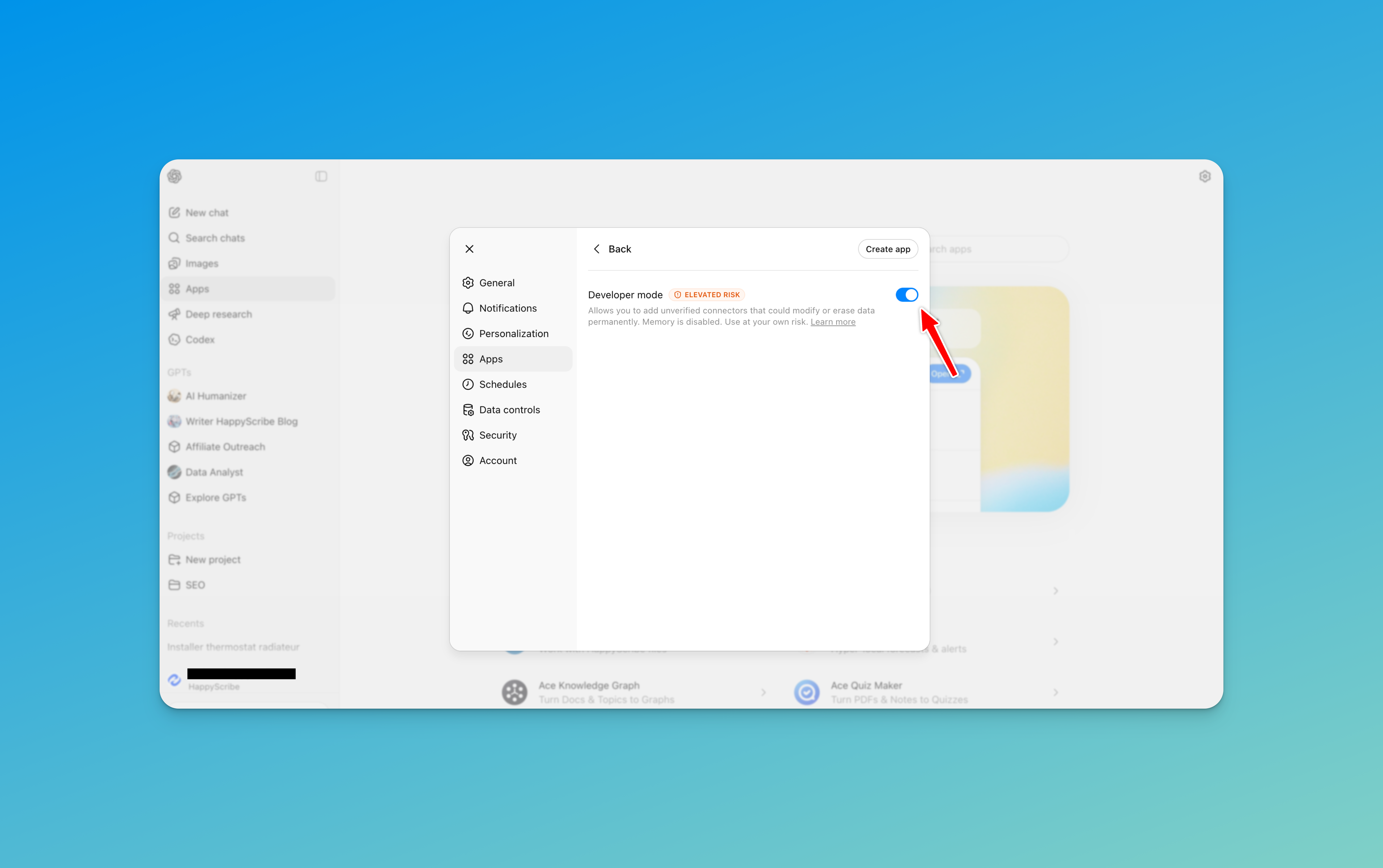 Step 1: Go to Apps , then Settings. Click on Advanced Settings and enable Developer Mode .