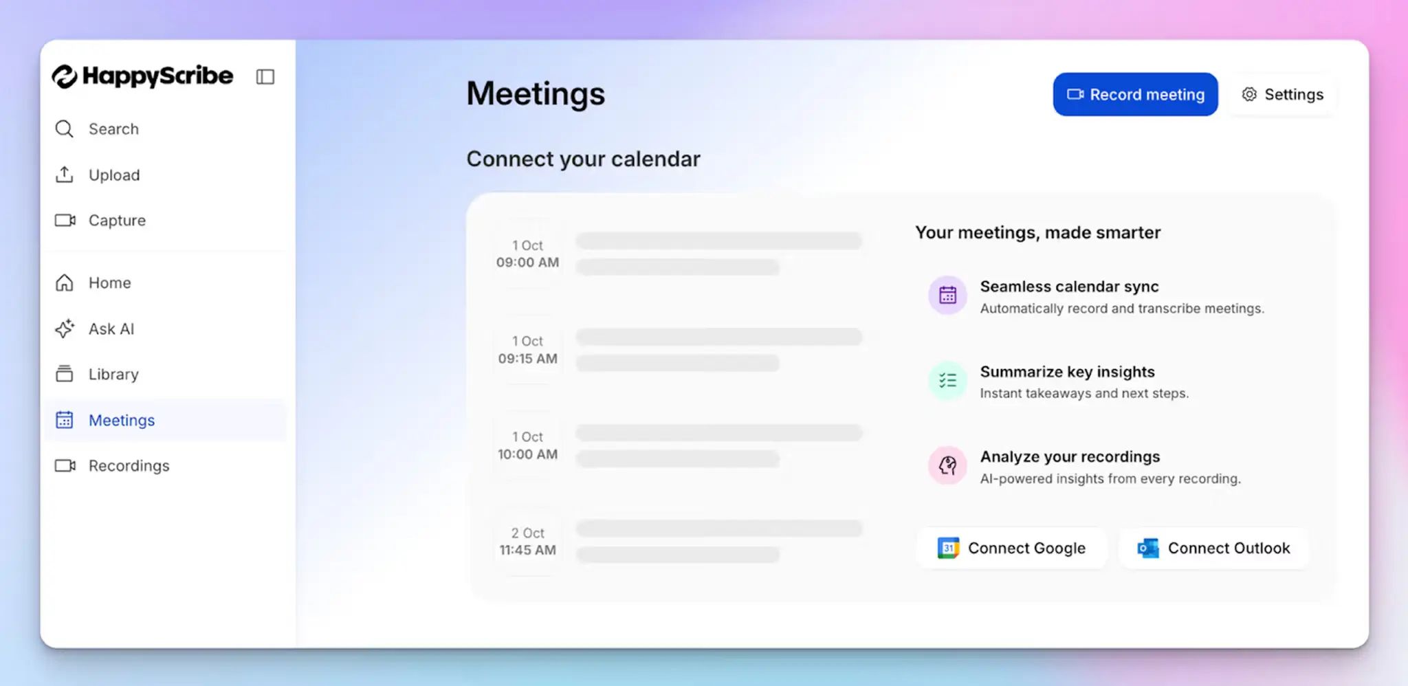 HappyScribe AI note taker - the best AI meeting assistant