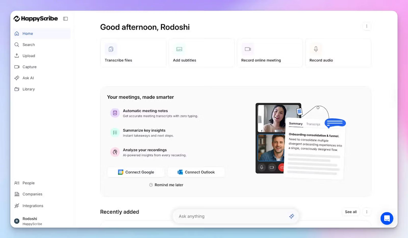 HappyScribe, il miglior assistente riunione IA gratuito