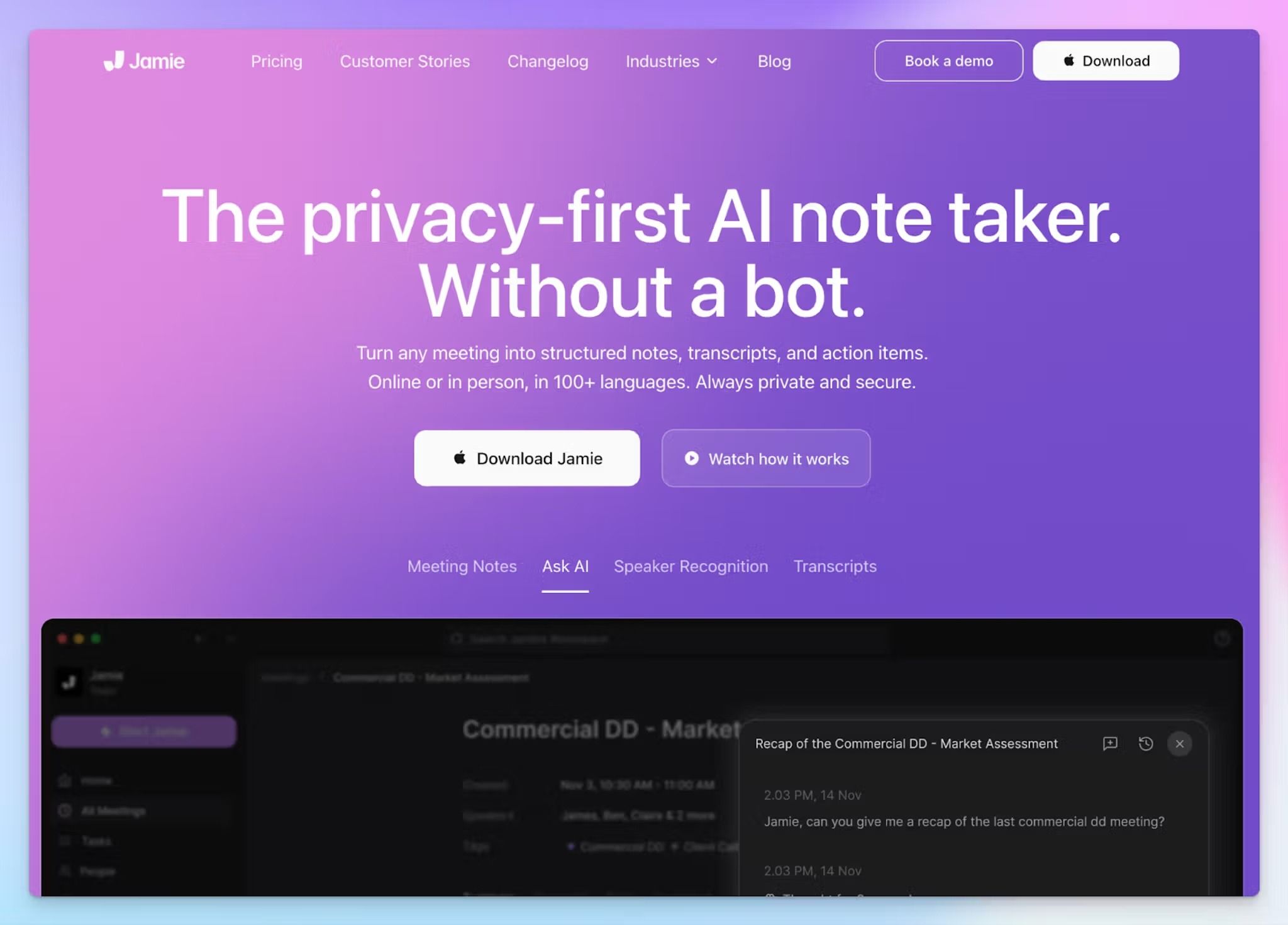 Jamie is a bot-free AI meeting note taker for Microsoft Teams