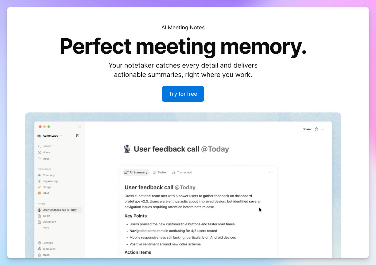 Notion AI - Copilot AI alternative for meeting note taking