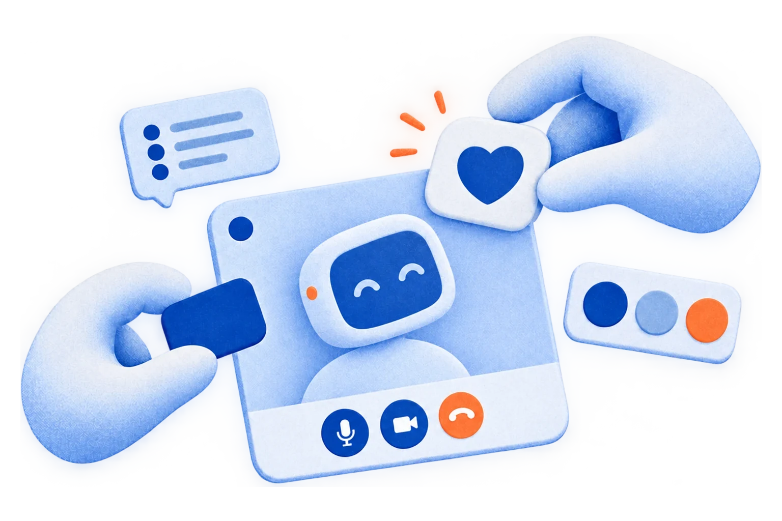Video call with a friendly AI notetaker bot, as a hand adds a heart and colour options to customize it