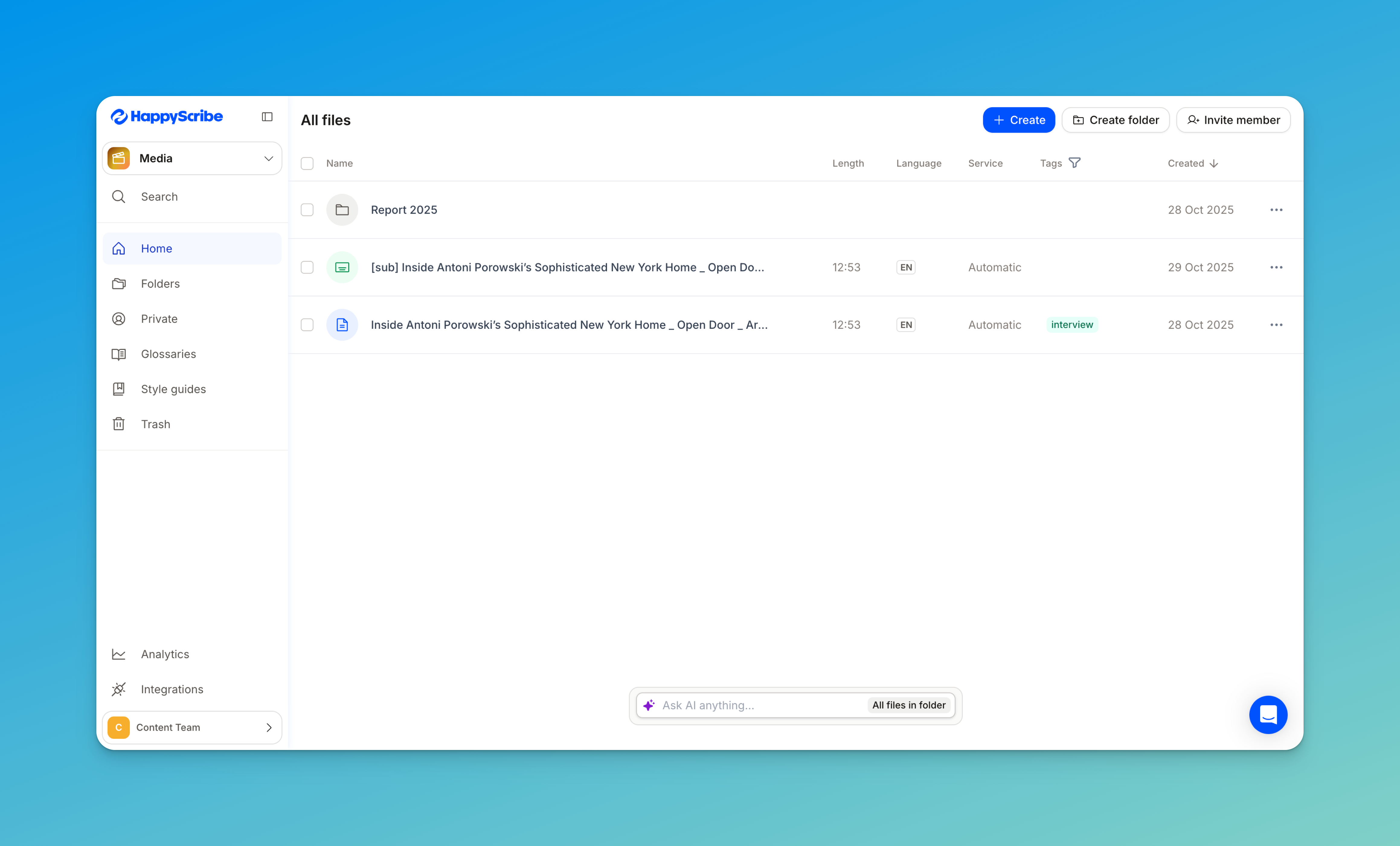feature happyscribe transcription tool workspace