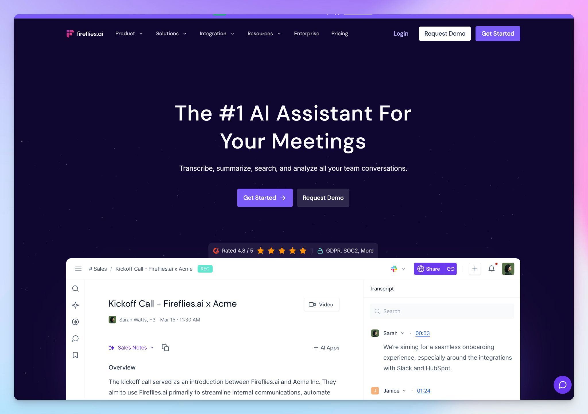 Fireflies - Alternativa a Zoom AI Companion per i verbali di riunione con IA