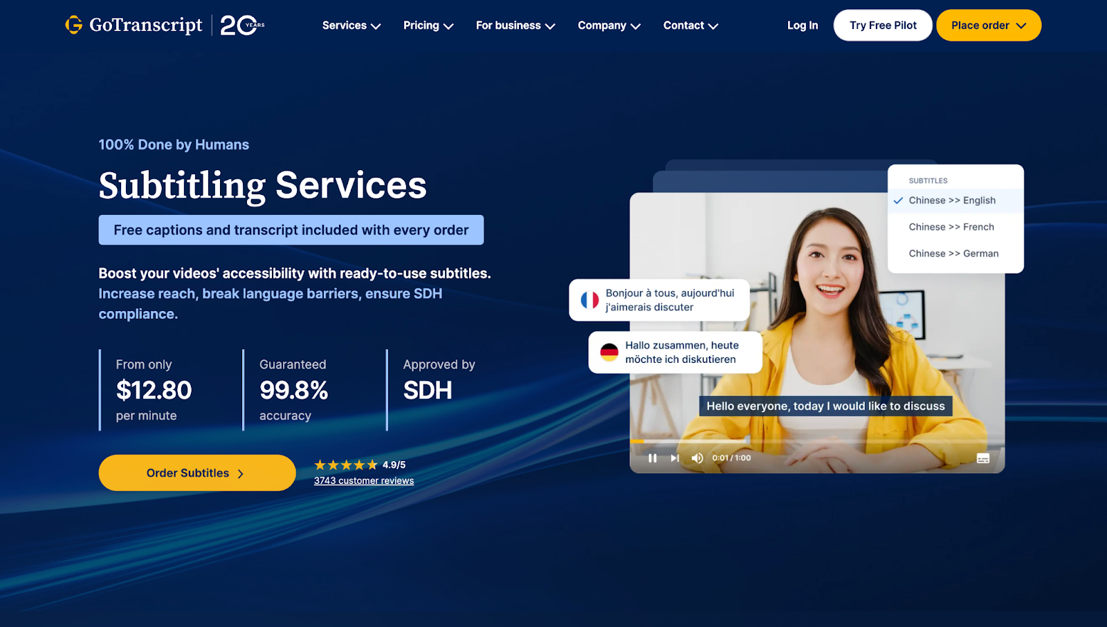 gotranscript subtitling services screenshot