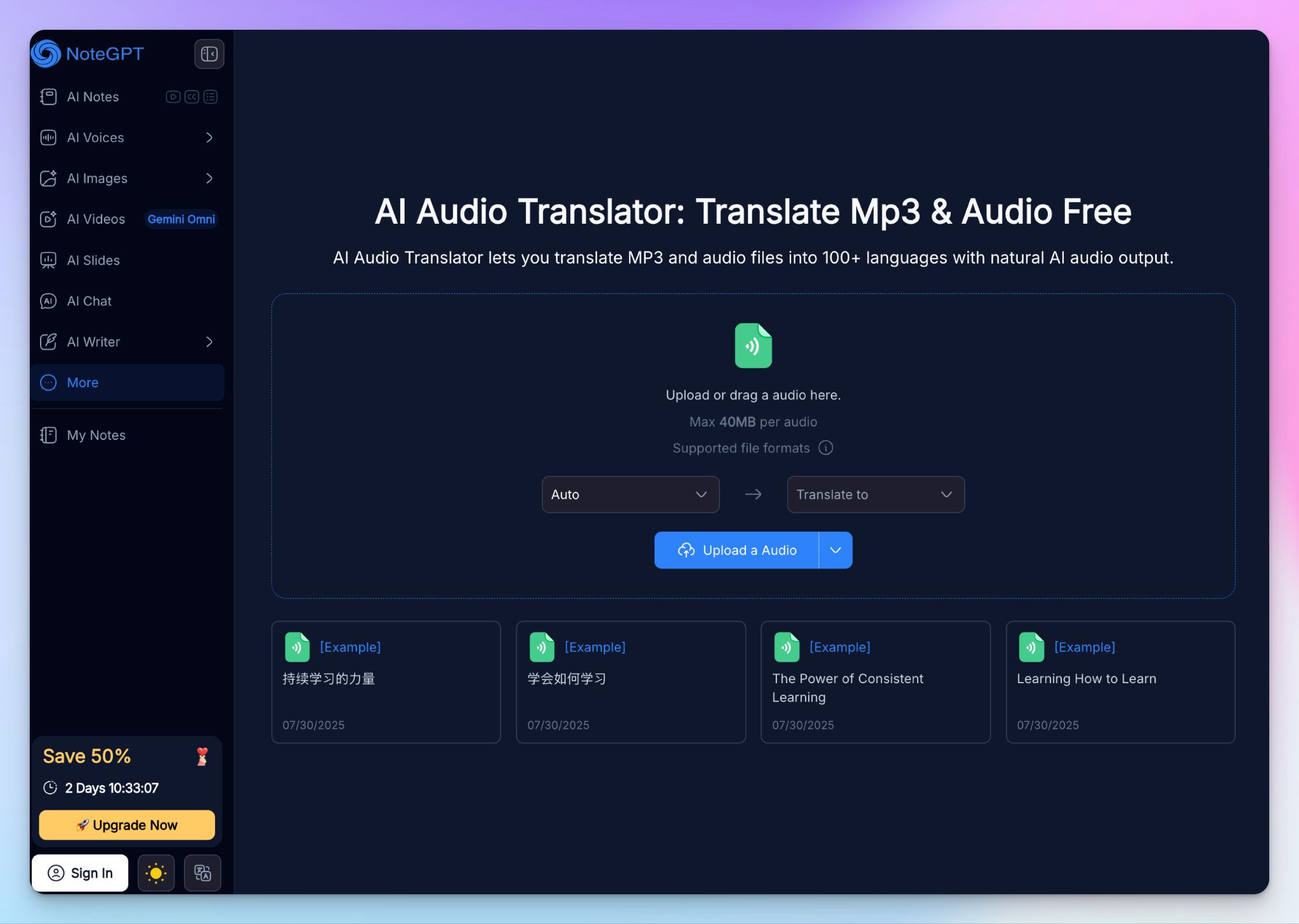 NoteGPT es un traductor de audio