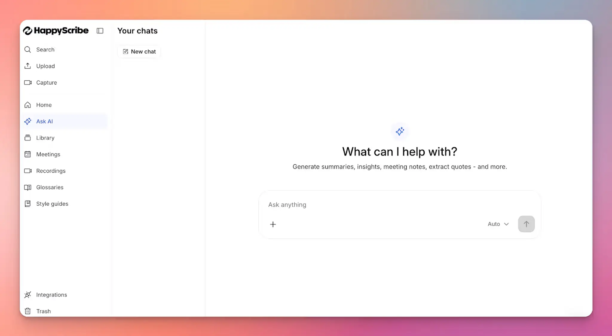 HappyScribe's Ask AI feature answers your meeting-related queries