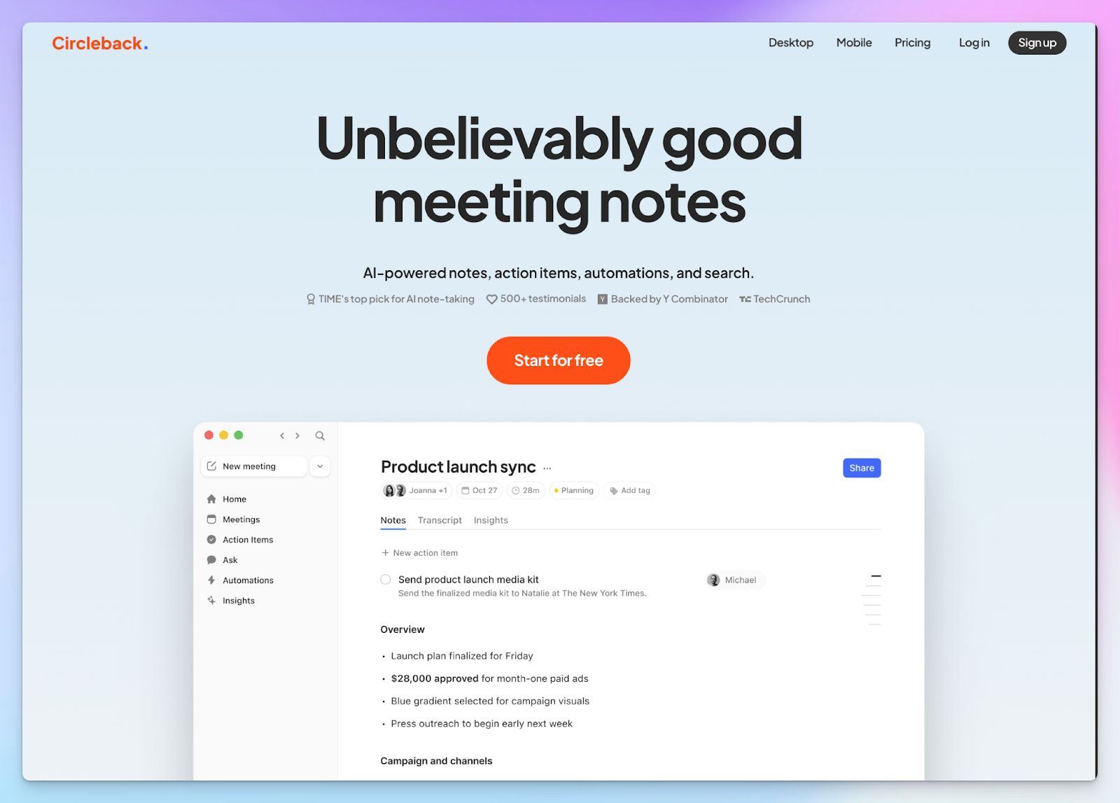 Circleback - Jamie alternative for AI meeting notes