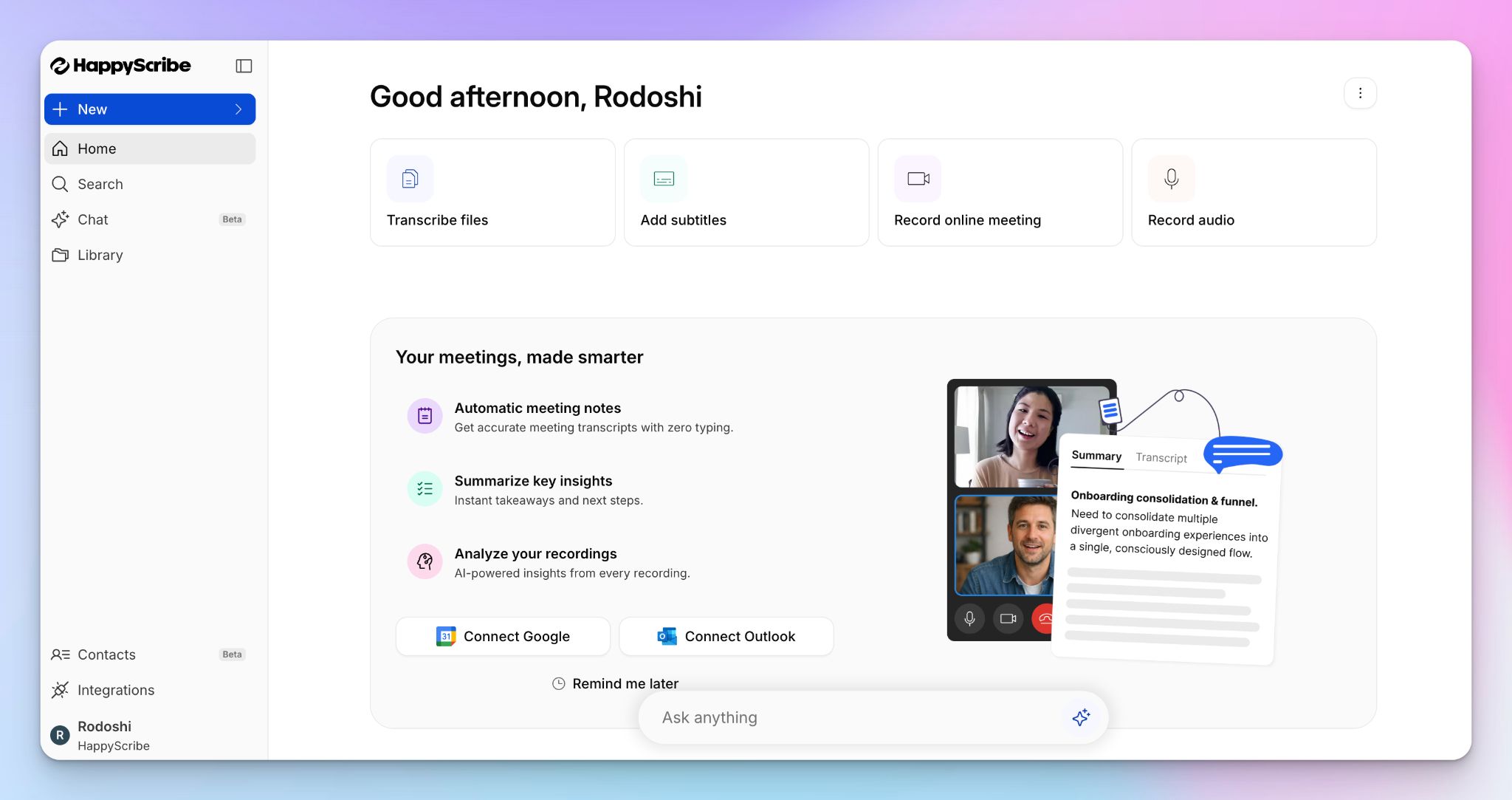 HappyScribe AI meeting recorder tool