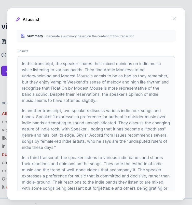 Transcription Summary Feature