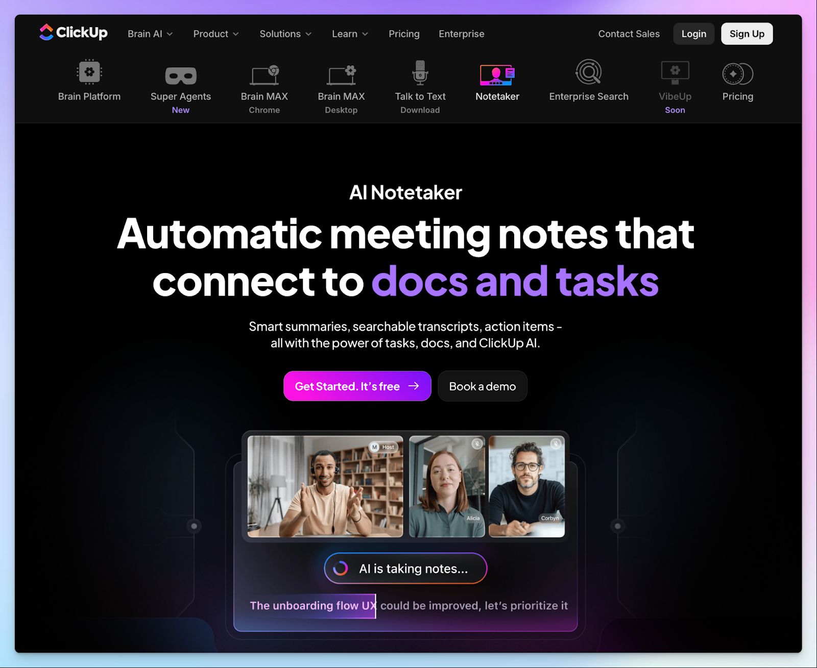 ClickUp AI Notetaker - Notion AI alternative for AI note taking
