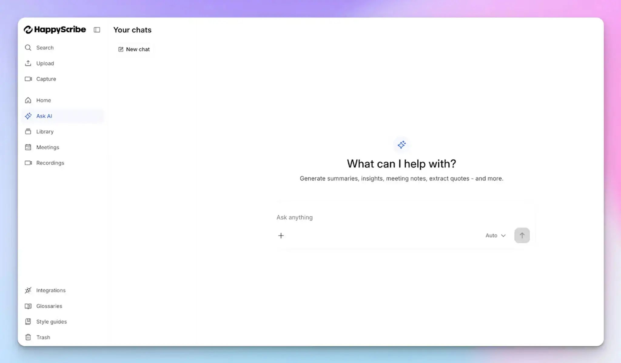 Query across all your meetings using HappyScribe's Ask AI