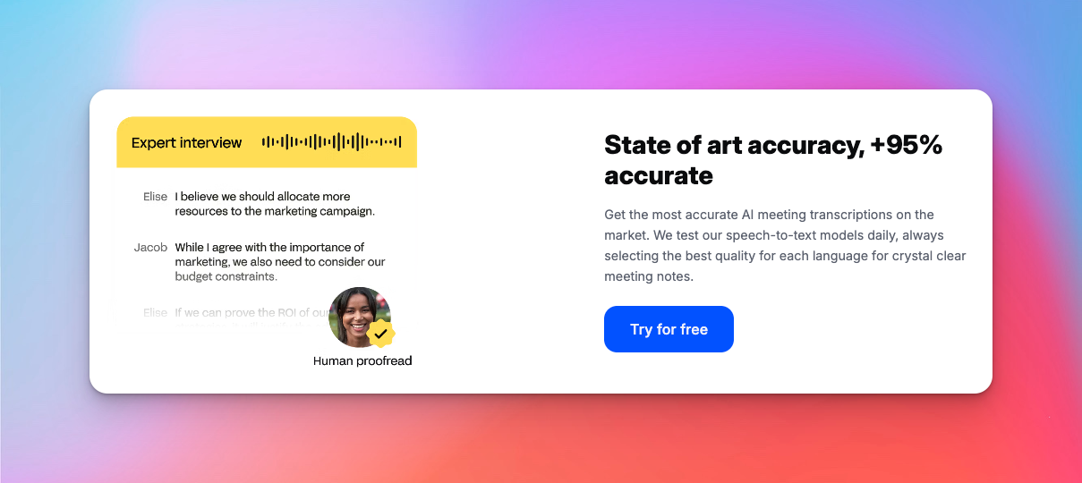 An image showing HappyScribe’s features and accuracy.